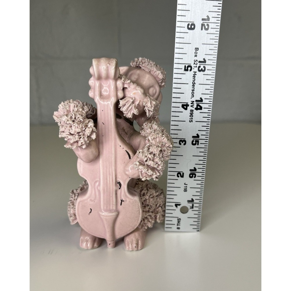 Vintage Pink Spaghetti Poodle Figurine Playing Cello Instrument Dog Puppy Rare - Picture 9 of 9
